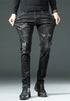 Slim Fit Korean Streetwear Graphical Printed Luxury Hip-Hop Stretch Denim Jeans for Men - Perfect Medium Wash Jeans Outfit